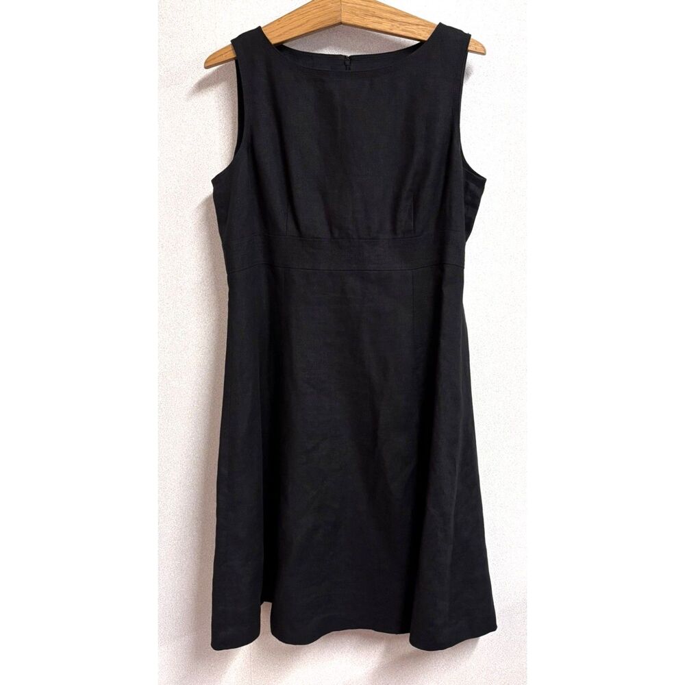 Talbots Irish Linen Black Fit & Flare Dress Size 14 Sleeveless Quiet Luxury Y2K